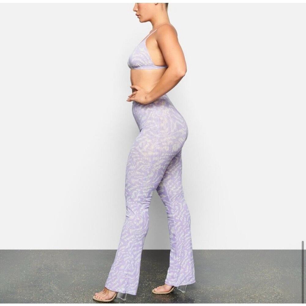 Skims Mesh Pants Sz M Purple Lilac Flare Abstract Logo High Waist Lounge​